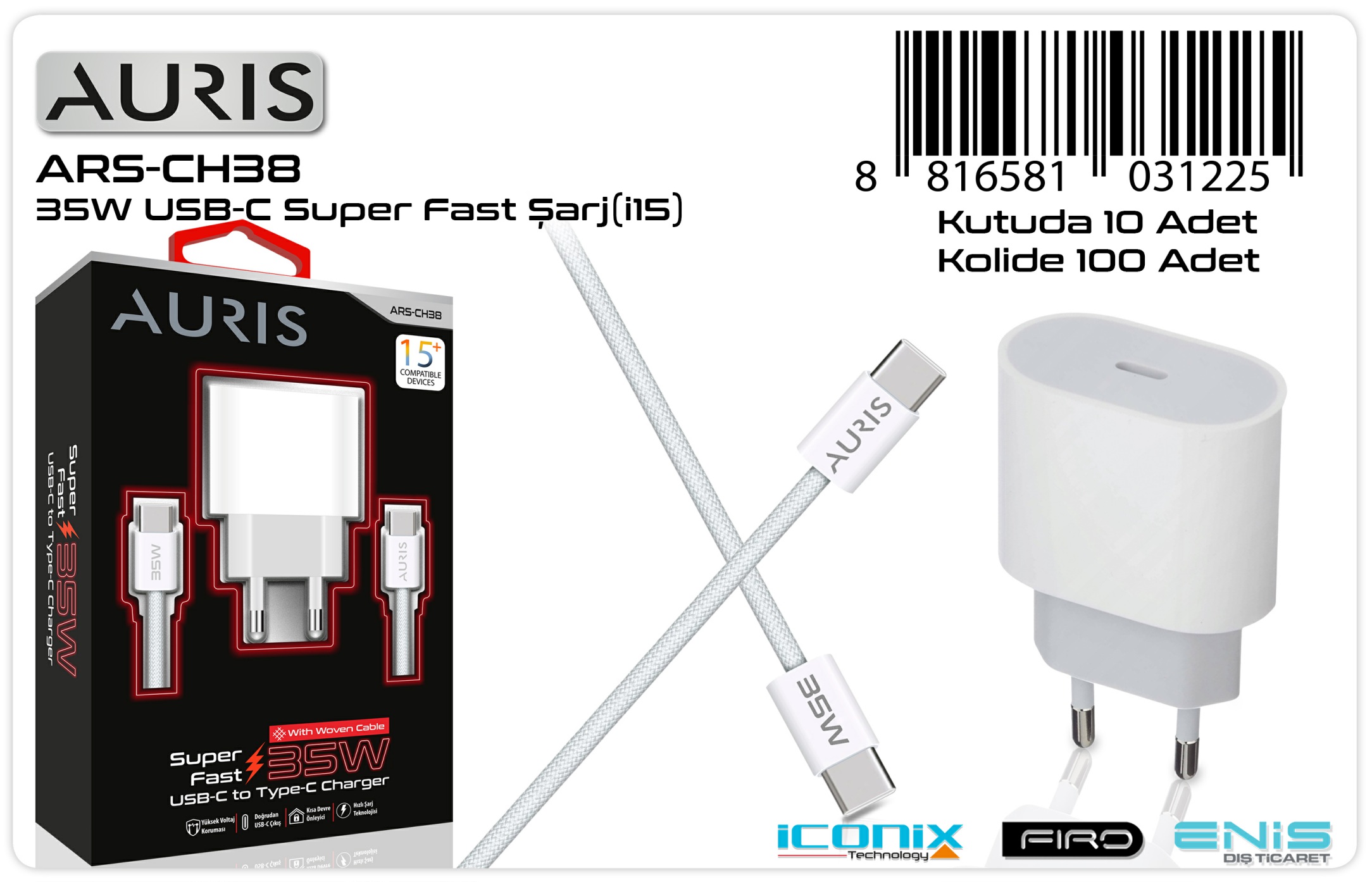 Auris CH38 35W Usb-C Type-C Set  Başlık Kablo Set